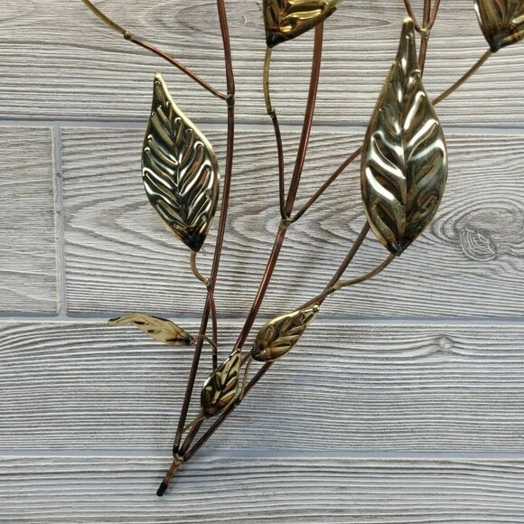 Brass Gold Leaves Curved Wall Hanging Homco Home Interior 1970s MCM Granny Vtg - Picture 4 of 7